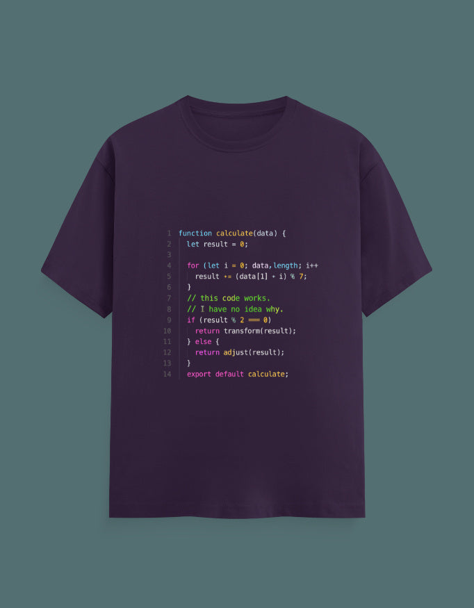 This Code Works syntax highlighting code snippet t-shirt by Helm & Hack