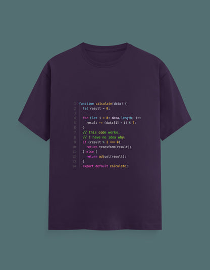 This Code Works syntax highlighting code snippet t-shirt by Helm & Hack