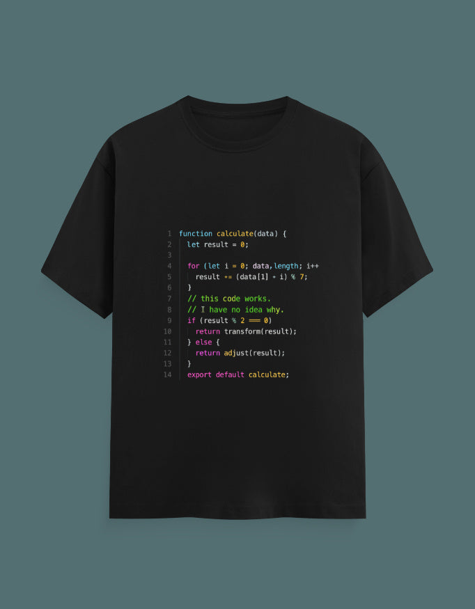 This Code Works syntax highlighting code snippet t-shirt by Helm & Hack