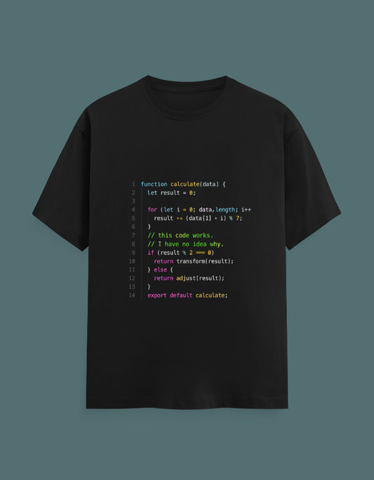 This Code Works syntax highlighting code snippet t-shirt by Helm & Hack