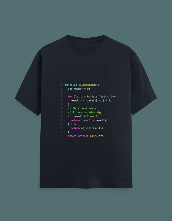This Code Works syntax highlighting code snippet t-shirt by Helm & Hack