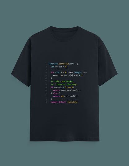This Code Works syntax highlighting code snippet t-shirt by Helm & Hack