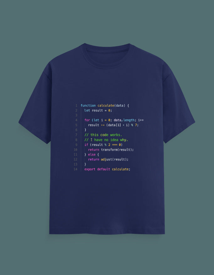 This Code Works syntax highlighting code snippet t-shirt by Helm & Hack